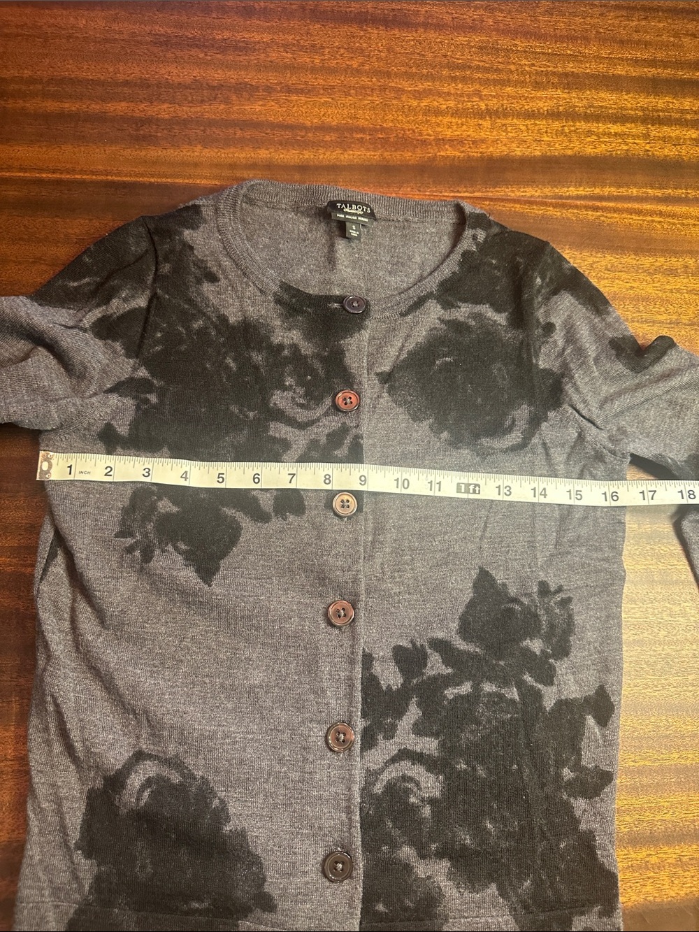 Talbots Gray Cardigan with Black Floral Print - Picture 3 of 8